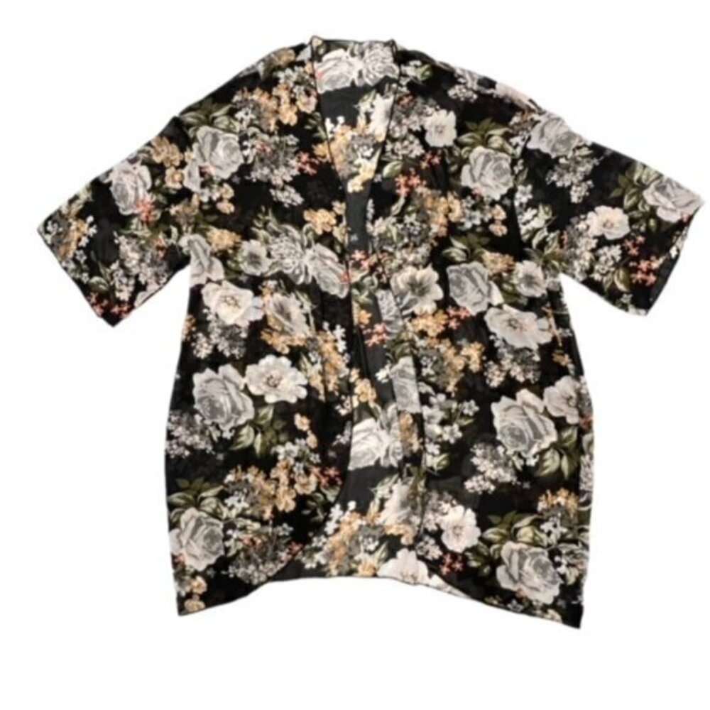 SALE!! 2 for $15 Sheer Floral open Kimono Black Tan 0XL BOHO Cottagecore NEW